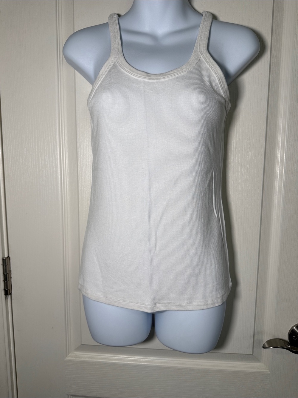 La Miel White Ribbed Tank Top Sleeveless Stretch Cami Size Large NWT